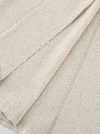 Oatmeal Linen Cotton Blend Women's Shirt Dress - Sleeveless Notched Lapel Long Dress With Pocket - Elegant Belted Summer Office Wear 2026