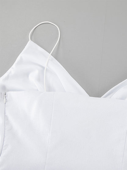 White 100% Cotton Women's Maxi Dress - Spaghetti Strap Ruched Bust Sundress - Sexy V-neck Ruffle Trim Beach Vacation Long Dress 2026
