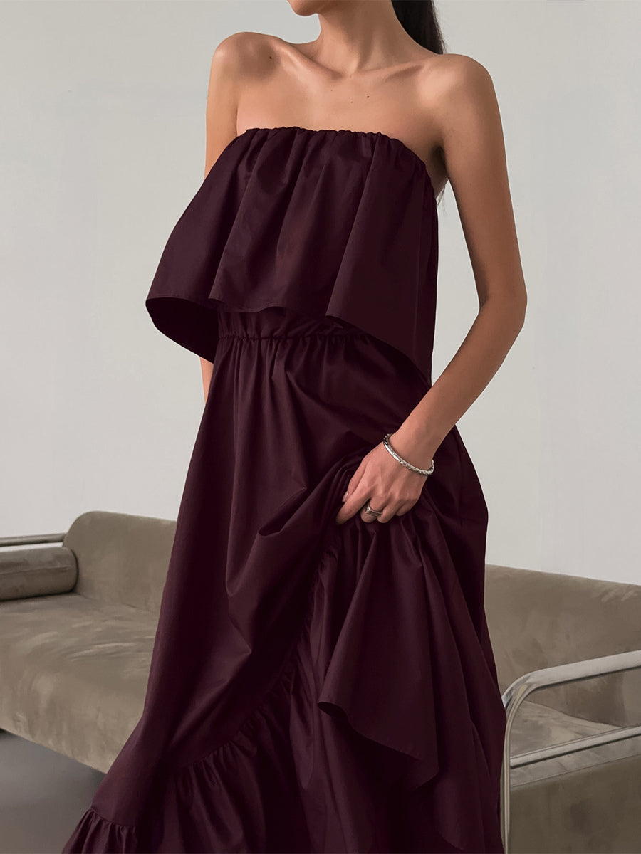 100% Cotton Strapless Women's Maxi Dress In Earth Tones - Sexy Tube Top Ruffle Sundress - Boho Beach Vacation Long Dress 2026