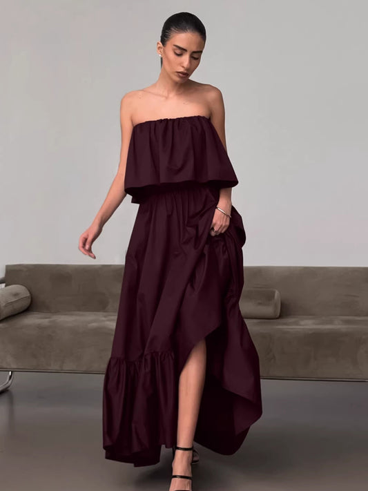 100% Cotton Strapless Women's Maxi Dress In Earth Tones - Sexy Tube Top Ruffle Sundress - Boho Beach Vacation Long Dress 2026