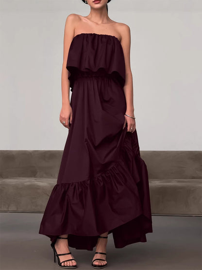 100% Cotton Strapless Women's Maxi Dress In Earth Tones - Sexy Tube Top Ruffle Sundress - Boho Beach Vacation Long Dress 2026