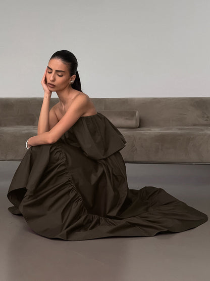100% Cotton Strapless Women's Maxi Dress In Earth Tones - Sexy Tube Top Ruffle Sundress - Boho Beach Vacation Long Dress 2026