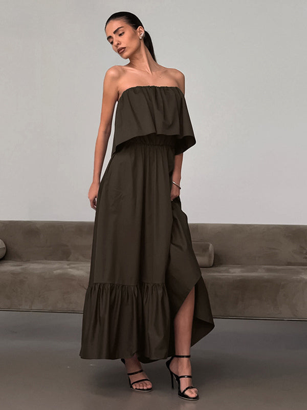 100% Cotton Strapless Women's Maxi Dress In Earth Tones - Sexy Tube Top Ruffle Sundress - Boho Beach Vacation Long Dress 2026