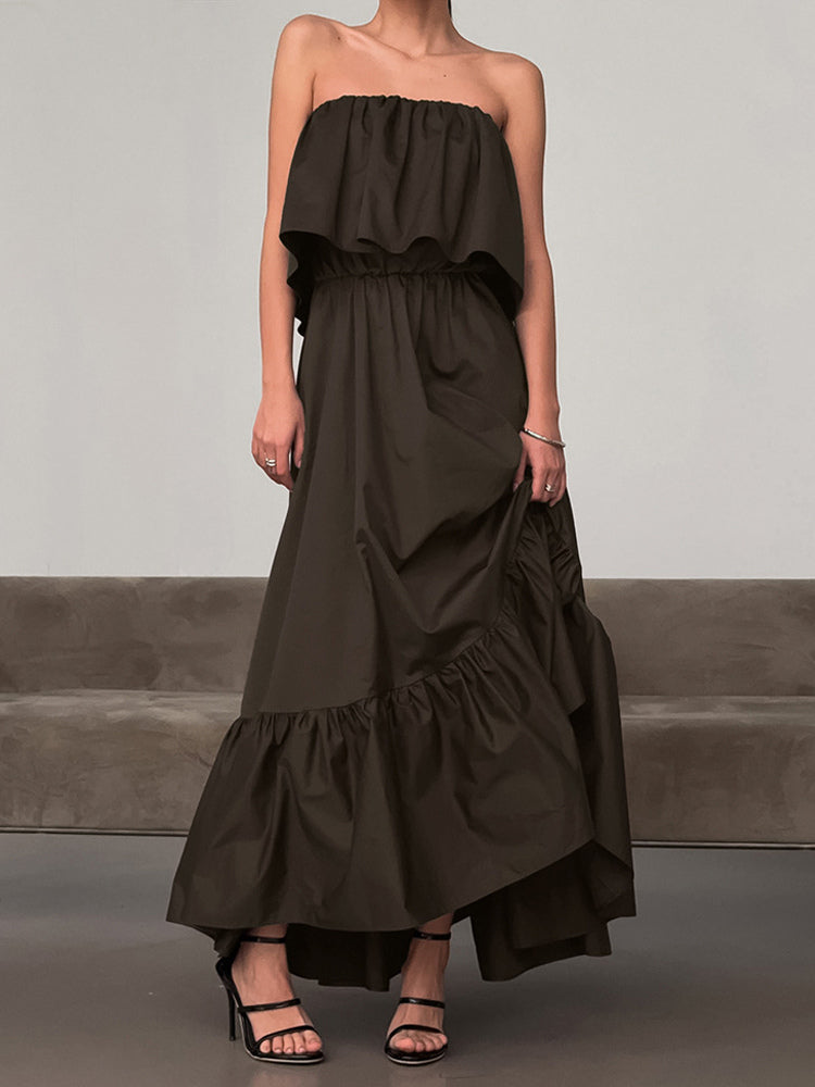 100% Cotton Strapless Women's Maxi Dress In Earth Tones - Sexy Tube Top Ruffle Sundress - Boho Beach Vacation Long Dress 2026