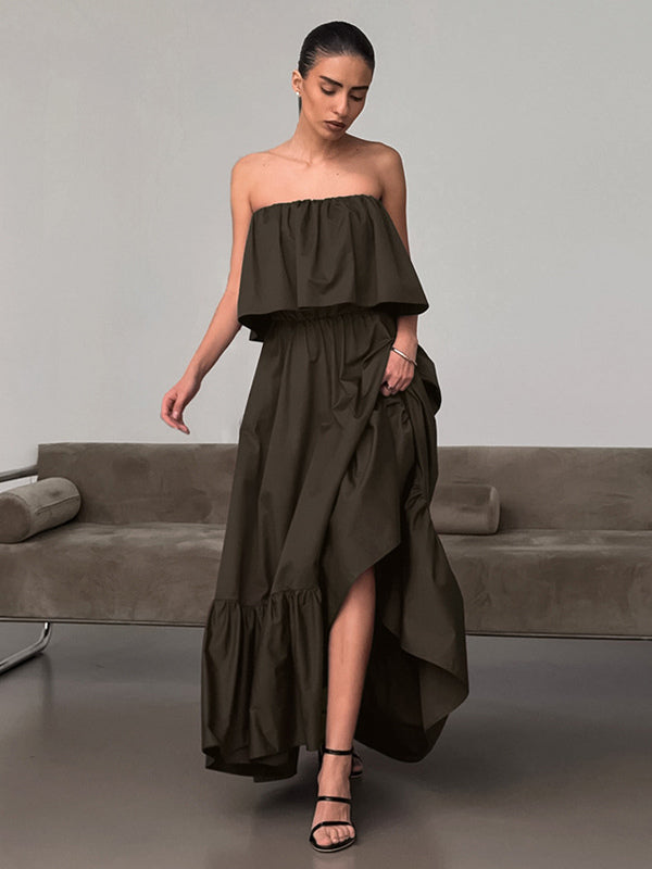 100% Cotton Strapless Women's Maxi Dress In Earth Tones - Sexy Tube Top Ruffle Sundress - Boho Beach Vacation Long Dress 2026