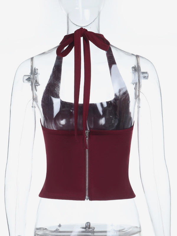Halter Backless Crop Top - Sexy Balletcore Exposed Back Zipper Cami - Coquette Aesthetic Night Out Slim Fit Tank 2026