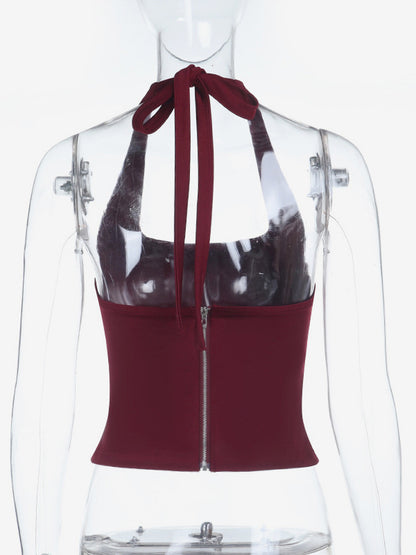 Halter Backless Crop Top - Sexy Balletcore Exposed Back Zipper Cami - Coquette Aesthetic Night Out Slim Fit Tank 2026