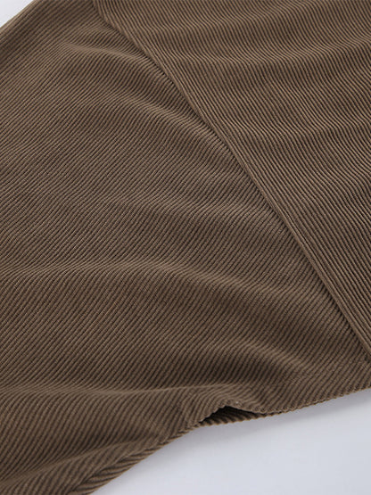 Brown Corduroy Women's Cropped Jacket - Oversized Utility Top - Maillard Style Streetwear Casual Daily Outfits 2026