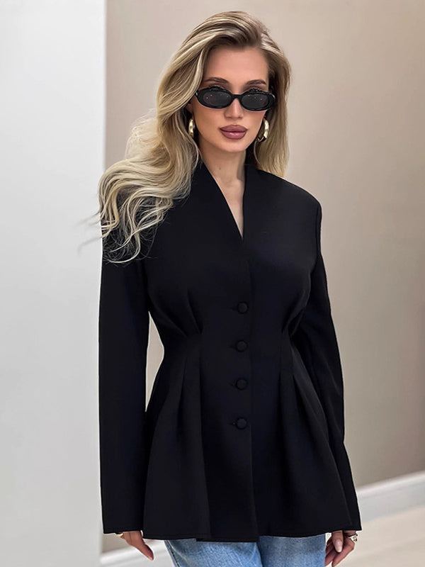 Hourglass Tailored Women's Black Blazer - Structured Shoulder Single-breasted Cinched Jacket - Corporate Core Casual Workwear Outer 2026