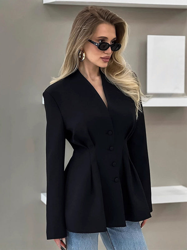 Hourglass Tailored Women's Black Blazer - Structured Shoulder Single-breasted Cinched Jacket - Corporate Core Casual Workwear Outer 2026