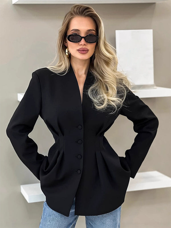 Hourglass Tailored Women's Black Blazer - Structured Shoulder Single-breasted Cinched Jacket - Corporate Core Casual Workwear Outer 2026