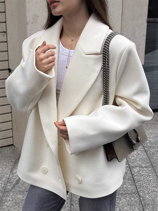 Cream Notched Lapel Women's Blazer - Oversized Single Breasted Jacket - Quiet Minimalist Street Casual Spring Outfit 2026