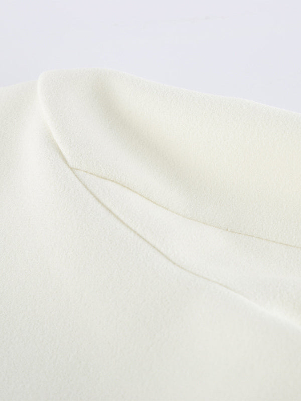Cream Notched Lapel Women's Blazer - Oversized Single Breasted Jacket - Quiet Minimalist Street Casual Spring Outfit 2026