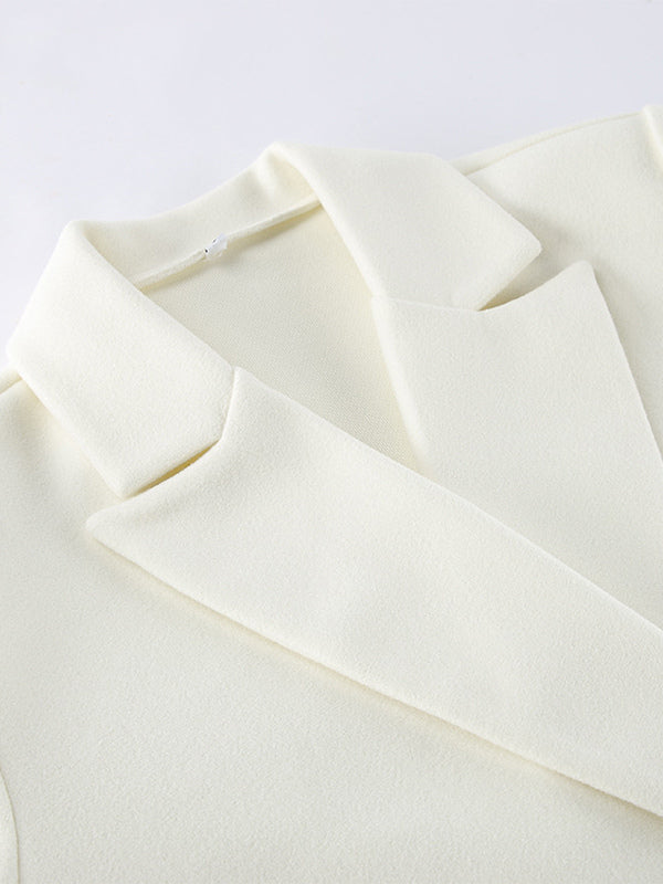 Cream Notched Lapel Women's Blazer - Oversized Single Breasted Jacket - Quiet Minimalist Street Casual Spring Outfit 2026