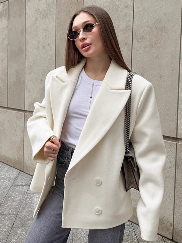 Cream Notched Lapel Women's Blazer - Oversized Single Breasted Jacket - Quiet Minimalist Street Casual Spring Outfit 2026