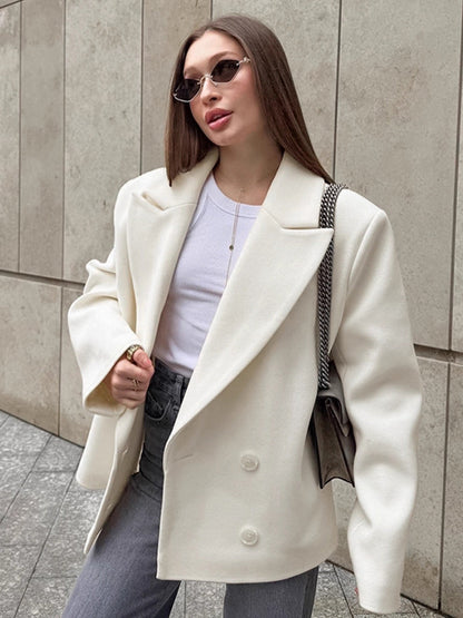 Cream Notched Lapel Women's Blazer - Oversized Single Breasted Jacket - Quiet Minimalist Street Casual Spring Outfit 2026
