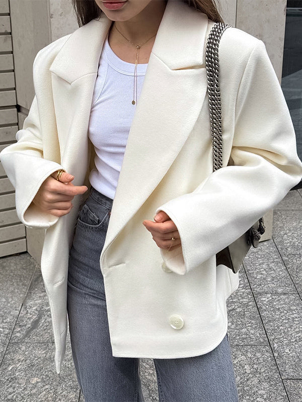 Cream Notched Lapel Women's Blazer - Oversized Single Breasted Jacket - Quiet Minimalist Street Casual Spring Outfit 2026