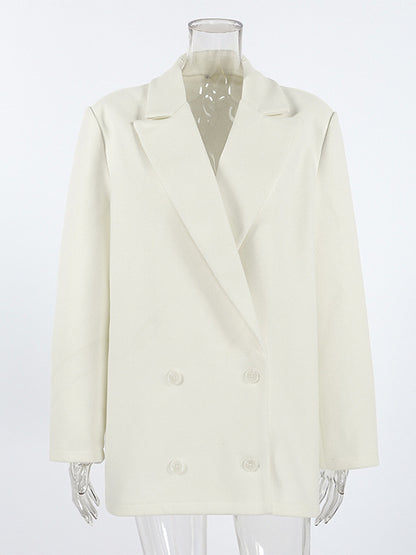 Cream Notched Lapel Women's Blazer - Oversized Single Breasted Jacket - Quiet Minimalist Street Casual Spring Outfit 2026