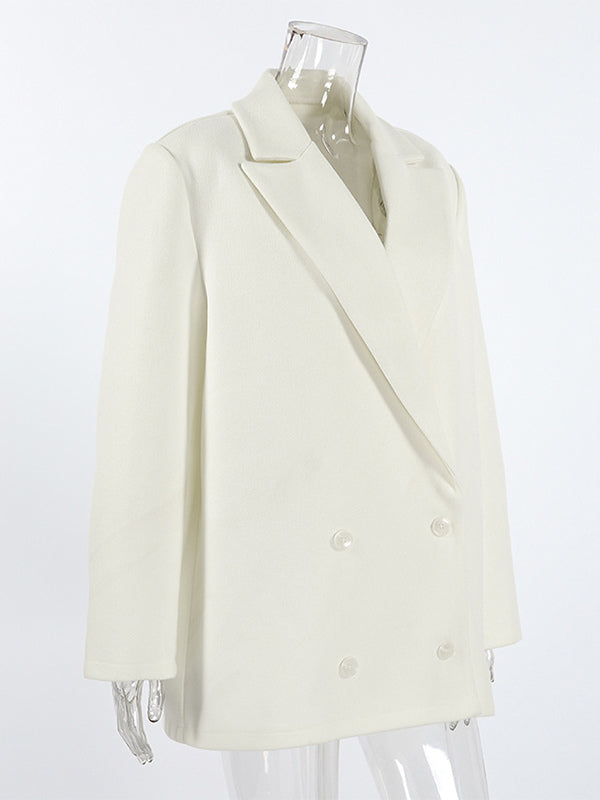 Cream Notched Lapel Women's Blazer - Oversized Single Breasted Jacket - Quiet Minimalist Street Casual Spring Outfit 2026