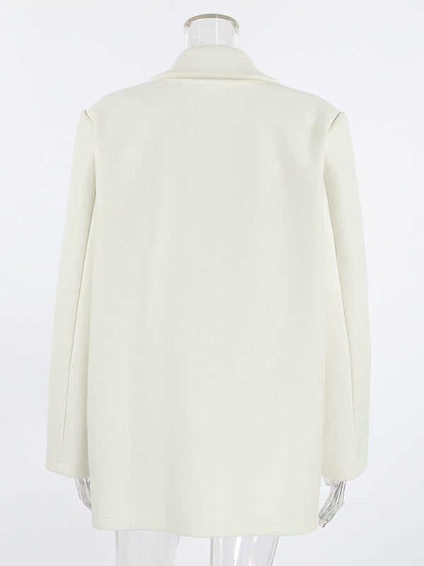 Cream Notched Lapel Women's Blazer - Oversized Single Breasted Jacket - Quiet Minimalist Street Casual Spring Outfit 2026