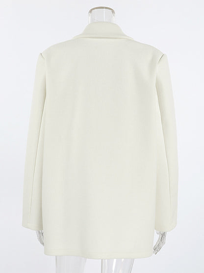 Cream Notched Lapel Women's Blazer - Oversized Single Breasted Jacket - Quiet Minimalist Street Casual Spring Outfit 2026