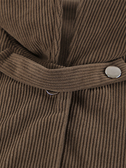 Brown Corduroy Women's Cropped Jacket - Oversized Utility Top - Maillard Style Streetwear Casual Daily Outfits 2026