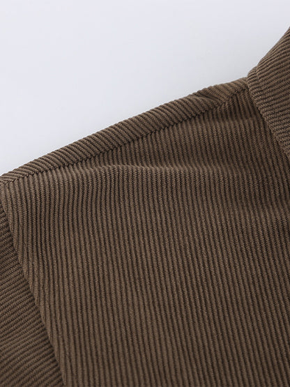 Brown Corduroy Women's Cropped Jacket - Oversized Utility Top - Maillard Style Streetwear Casual Daily Outfits 2026