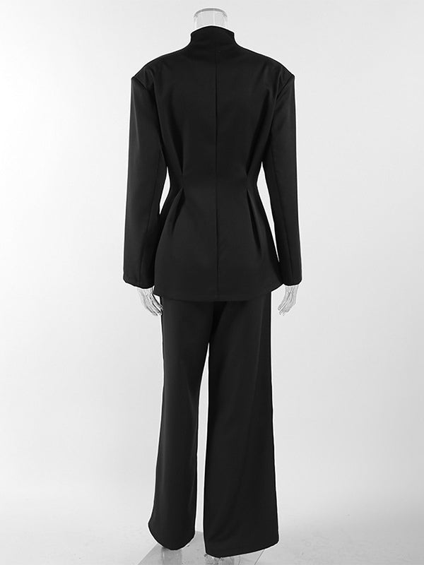 Hourglass Blazer Set For Office Lady - Black Modern Pleated Cinched Waist Tailoring - 2026 Spring Workwear Suit