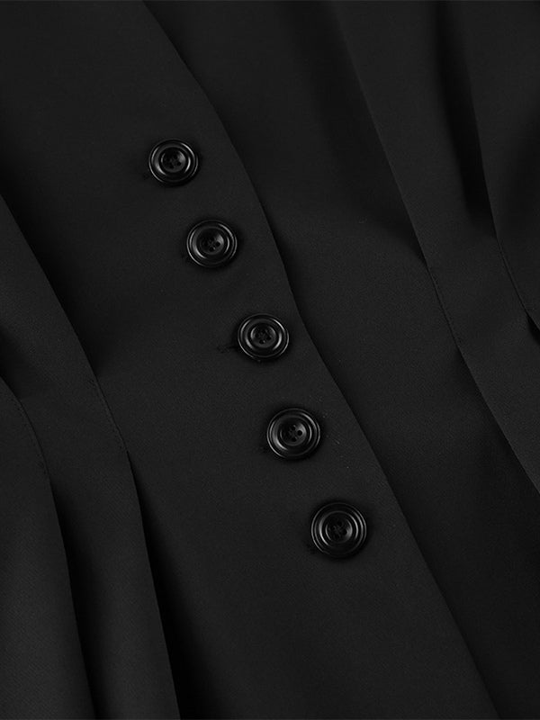 Hourglass Blazer Set For Office Lady - Black Modern Pleated Cinched Waist Tailoring - 2026 Spring Workwear Suit