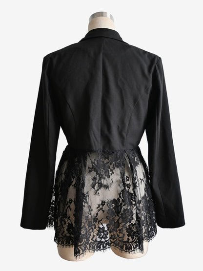 Lace Patchwork Women's Blazer Jacket - Sexy Sheer Hem Slim Fit - Spring Night Out Party Outerwear 2026