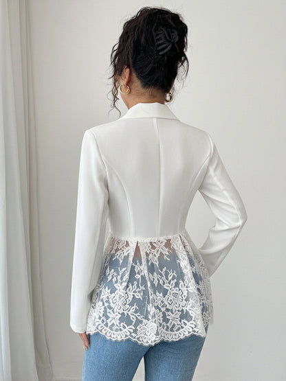 Lace Patchwork Women's Blazer Jacket - Sexy Sheer Hem Slim Fit - Spring Night Out Party Outerwear 2026