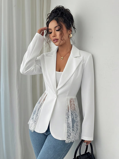 Lace Patchwork Women's Blazer Jacket - Sexy Sheer Hem Slim Fit - Spring Night Out Party Outerwear 2026