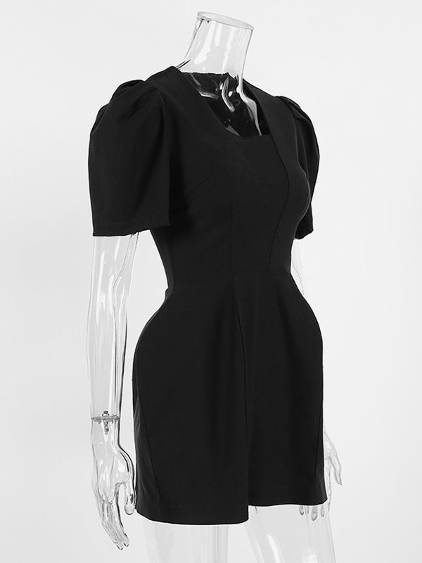 Black V-Neck Women Mini Dress - Elegant Puff Sleeve Hourglass - Elegant Date Night Outfit 2026