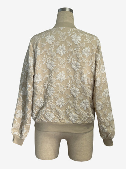 Floral Jacquard Women's Bomber Jacket - Elegant 3D Embossed Flower Zip Up Slim Fit - Chic Spring Streetwear 2026