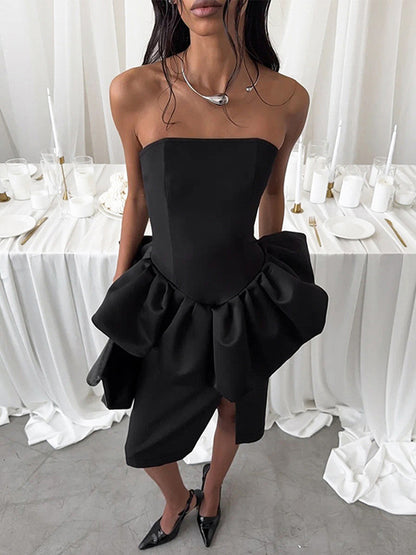 Elegant Women's 2 Piece Set - Vintage Peplum Tube Top & Side Slit Midi Skirt - Chic Summer Party Wear 2026