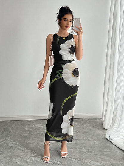 Floral Print Women Maxi Dress - Elegant Ruched Bodycon - 90s Vintage Aesthetic Summer Daily Wear 2026