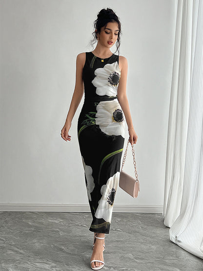 Floral Print Women Maxi Dress - Elegant Ruched Bodycon - 90s Vintage Aesthetic Summer Daily Wear 2026