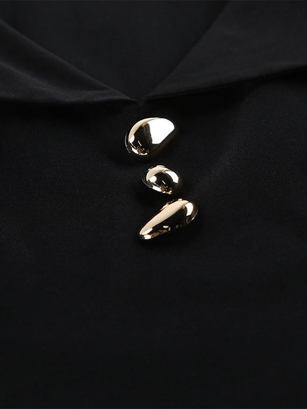Elegant Two Piece Set Women Trouser Suit - Vintage Large Collar Gold Button Bell Sleeve - Spring Gala Evening Outfit 2026