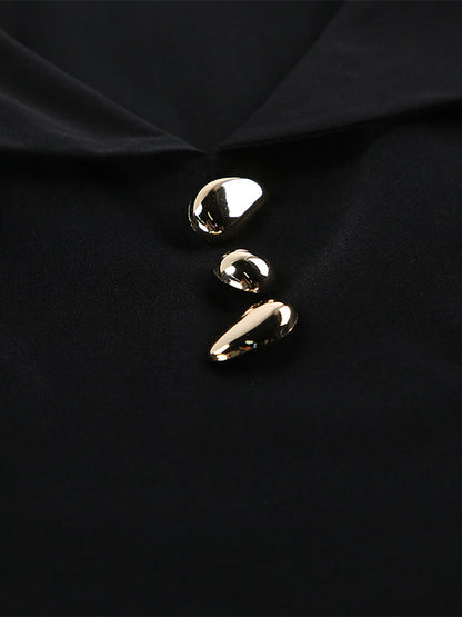 Elegant Two Piece Set Women Trouser Suit - Vintage Large Collar Gold Button Bell Sleeve - Spring Gala Evening Outfit 2026
