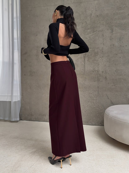 Back Slit Women Maxi Skirt - Elegant High Waist Straight Column - Quiet Luxury Office Wear 2026