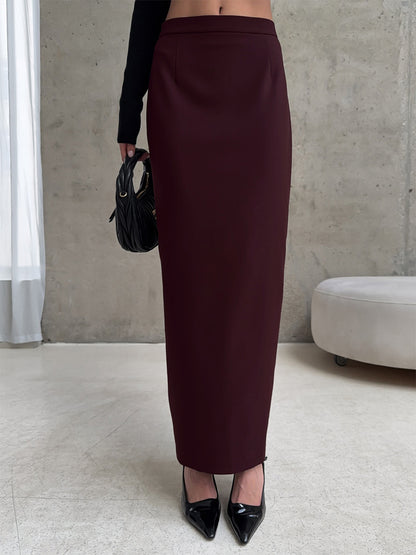 Back Slit Women Maxi Skirt - Elegant High Waist Straight Column - Quiet Luxury Office Wear 2026