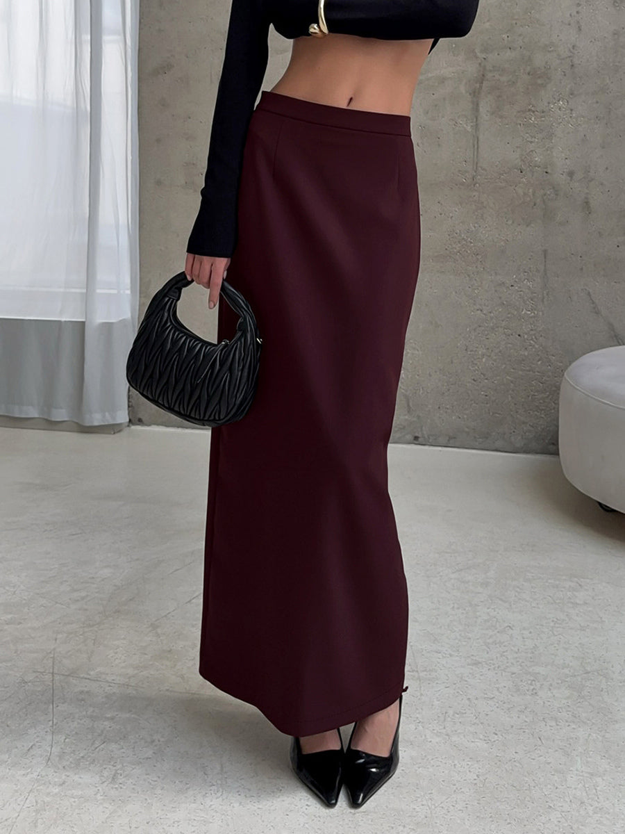 Back Slit Women Maxi Skirt - Elegant High Waist Straight Column - Quiet Luxury Office Wear 2026
