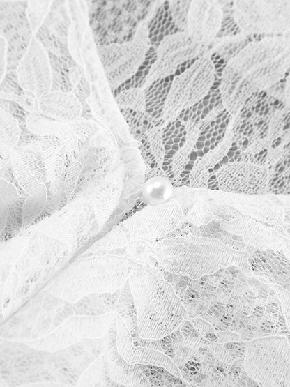 White Floral Lace Women Blouse - Elegant Ruffle Flare Sleeve Sheer Top - Coquette Fairycore Spring Night Out Clubwear 2026