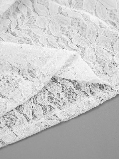 White Floral Lace Women Blouse - Elegant Ruffle Flare Sleeve Sheer Top - Coquette Fairycore Spring Night Out Clubwear 2026