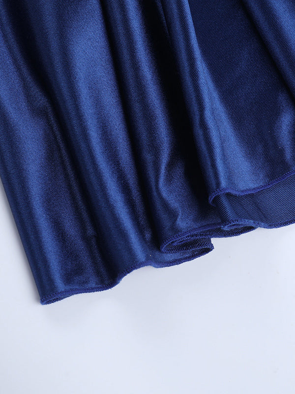 Royal Blue Women Maxi Slit Dress - Elegant Halter Neck Asymmetric Ruffle Hem Gown - Vintage Glam Summer Party Wear 2026