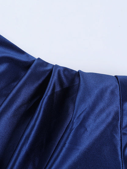 Royal Blue Women Maxi Slit Dress - Elegant Halter Neck Asymmetric Ruffle Hem Gown - Vintage Glam Summer Party Wear 2026