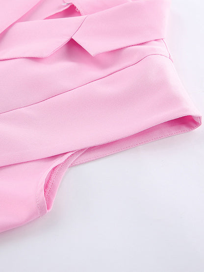 Sleeveless Blazer Set For Women Business Casual - Pink Chic Double Breasted Tailored Cut - 2026 Summer Work Outfit