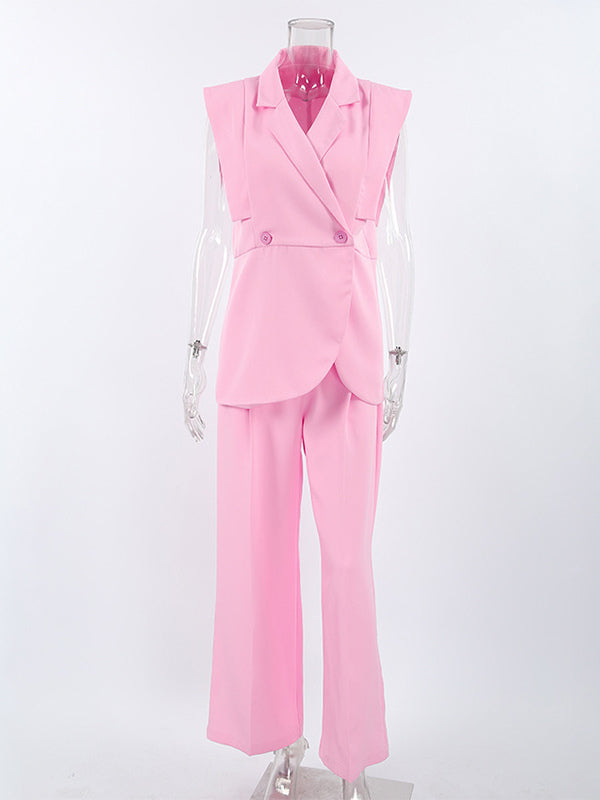 Sleeveless Blazer Set For Women Business Casual - Pink Chic Double Breasted Tailored Cut - 2026 Summer Work Outfit