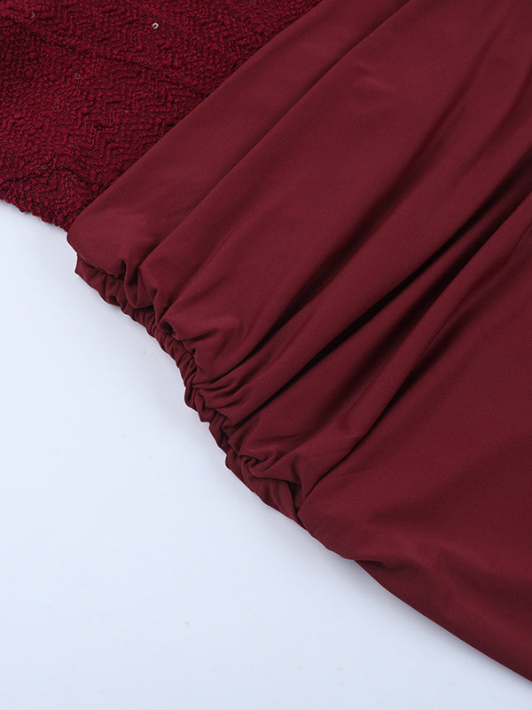 Burgundy Sequin Women Halter Maxi Dress - Elegant Ruched Bodycon Backless Mermaid Gown - Prom Party Outfit 2026