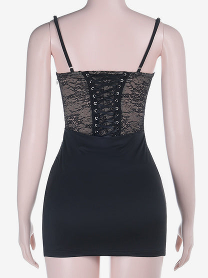 Black Lace Corset Women Mini Dress - Sexy Backless Lace Up Bodycon - Coquette Aesthetic Summer Party Night Club Wear 2026